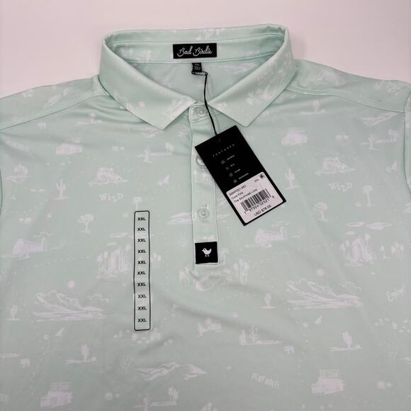 Bad Birdie Mens 2XL "The Southwest Loop" Mint Green Short Sleeve Polo Shirt NWT - Picture 1 of 6